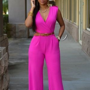 fashion Pants - Pants Suit Jumper with Belt - Sleeveless fashion Pants - Pants Suit Jumper with Belt - Sleeveless